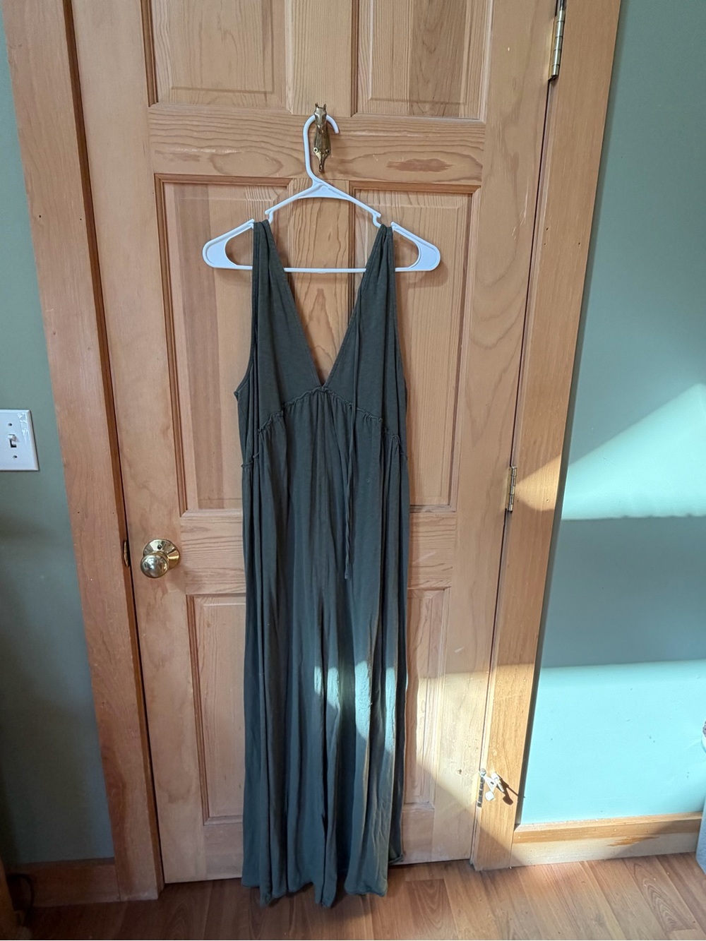 American Eagle Outfitters Olive Green Flowing V-Neck Jumpsuit